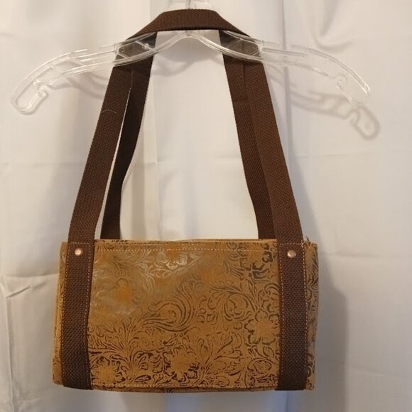 New Southwestern Velvet Tooled Brown Faux Leather Mini Duffle Tote Shoulder Bag - Picture 5 of 10